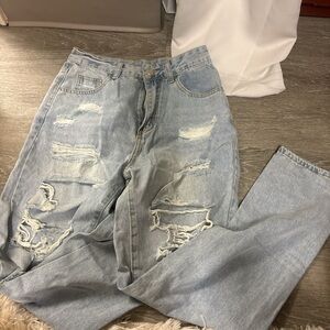 SHEIN Light Blue Distressed Women Jeans